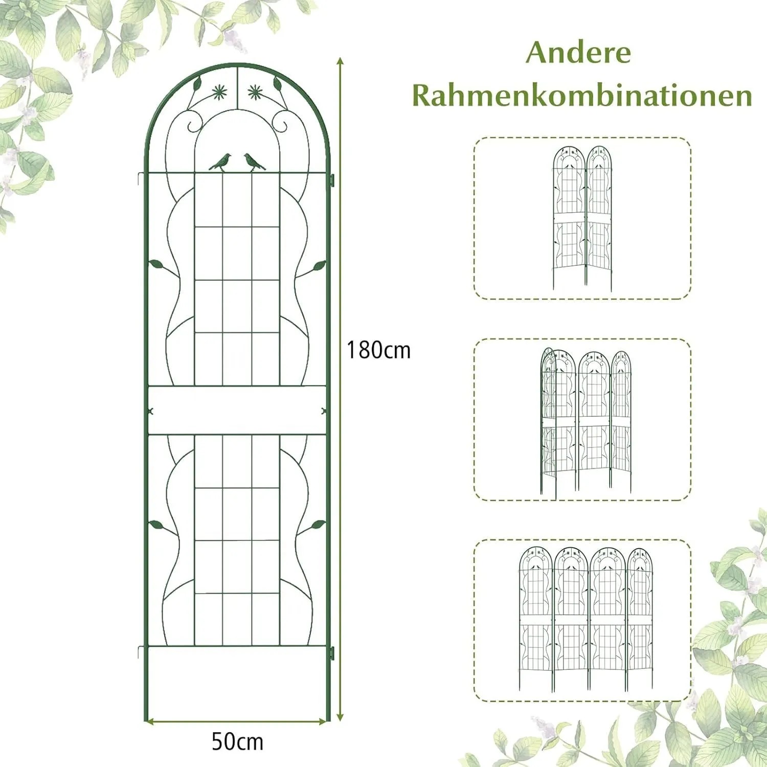 Costway Rankgitter 4er Set, Metall, grün, 180x50cm, Gartenzaun und Rankhilfe für Pflanzen.
