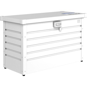 Weiße Biohort Paketbox 100 (101x46x61cm) zur sicheren Paketaufbewahrung.