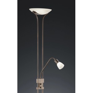 Rostfarbiger Trio LED Deckenfluter im Antik-Design mit Dimmer und Leseleuchte.