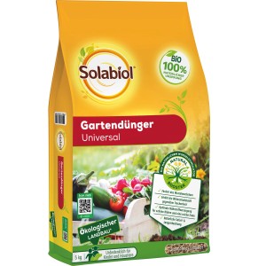Solabiol Gartendünger Universal 5kg: Sack mit organischem Dünger für Gemüse und Gartenpflanzen.