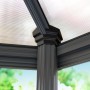 Detailaufnahme: Anthrazitfarbener Palram Canopia Gartenpavillon Roma, Eckverbindung mit Säule.