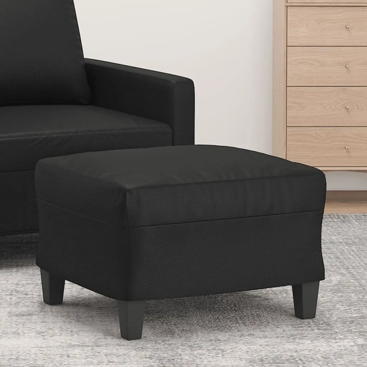 Schwarzer vidaXL Fußhocker (60x50x41 cm) aus Kunstleder, passend zu Sofas und Sesseln.