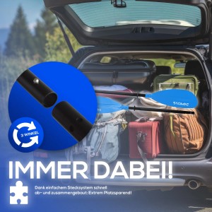 24MOVE Doppelpaddel im Kofferraum, blau. Ideal für Stand-Up Paddling & Kajak, verstellbar und platzsparend.