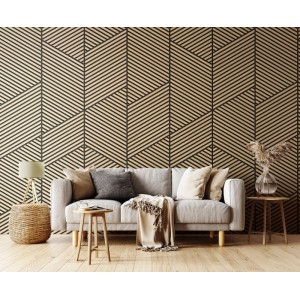 Wandpaneel Grosfillex Linio Graphic Ash in 3D Optik, helle Holz-Optik mit grafischen Elementen im Wohnraum.