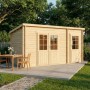 Alpholz Gartenhaus Maria-28 aus Holz, 450x250 cm, mit Doppeltür und Anbau.