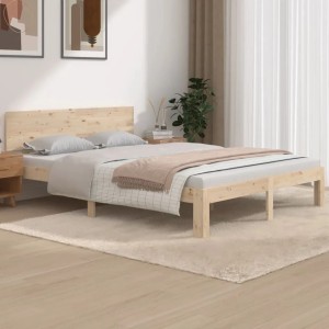 vidaXL Massivholzbett Kiefer, 140x190 cm, mit Lattenrost und Kopfteil. Natürliche Holzoptik.
