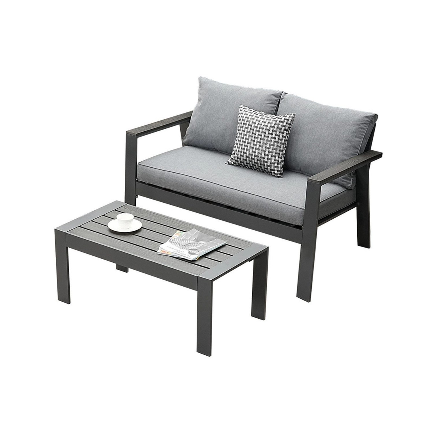 Thumbnail - MeXo Hochlehner Gartenlounge Set Aluminium Balkonsofa 2 Sitzer Grau