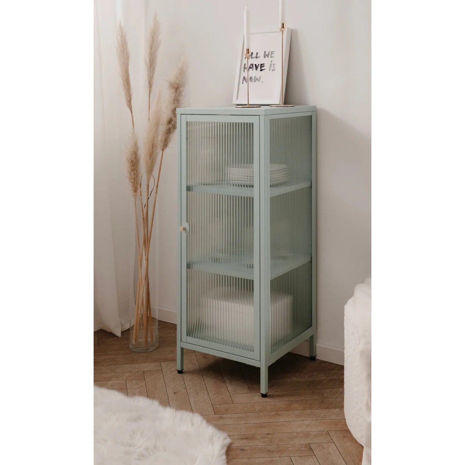 Furn.Design Vitrine Metall Mintgrün 40 x 102 cm 1-türig 3 Fächer Maram_6
