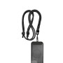 Schwarzes Universal Lanyard für Smartphones, Textilband mit Karabiner und schwarzer Hülle.