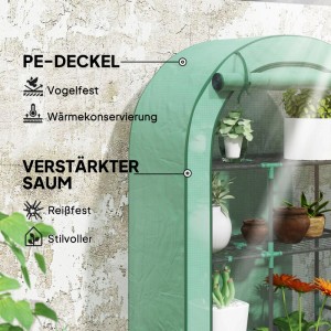 Grünes Furnicato Mini-Gewächshaus mit vier Stufen und Pflanzen.