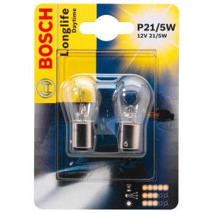 Bosch GLL Longlife P21/5W: 2er-Pack Auto-Glühlampen für Tag und Nacht.