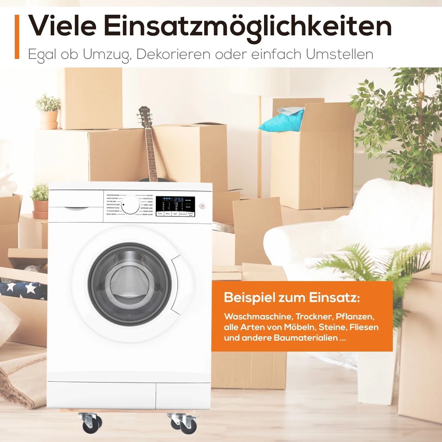 Tronitechnik Rollbrett mit Waschmaschine als Beispiel im Umfeld eines Umzugs.