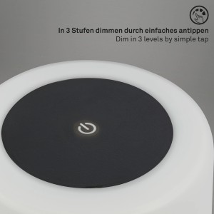 Detailaufnahme: Brilo Akku-Tischleuchte Lama, schwarz, mit Touchdimmer. Dekoleuchte für den Außenbereich.
