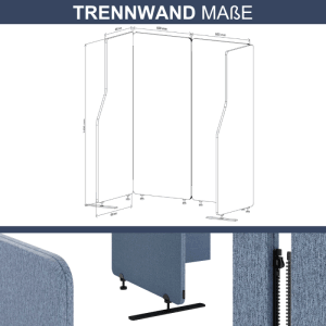 Blaue DELUKE Akustik Trennwand 145x240cm für Büro, Stellwand mit Schallschutz.