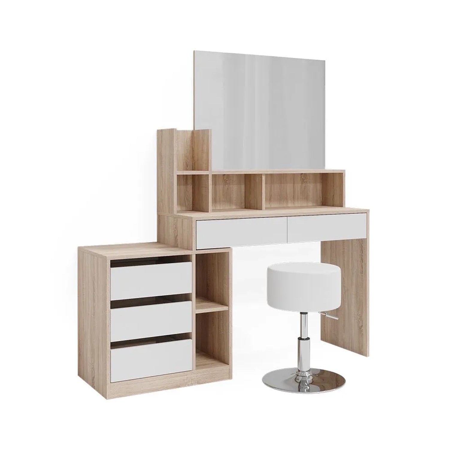 Vicco Schminktisch Anja Weiß/Sonoma 140 x 115 mit Spiegel und Hocker