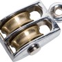 Doppelte, verzinkte Blockseilrolle 36 mm für Seilwinden. Umlenkrolle mit zwei Metallrollen und Öse.