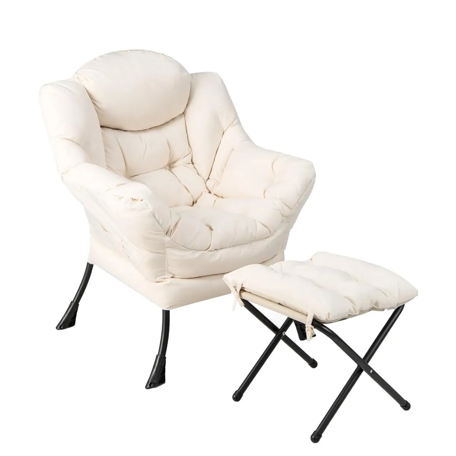 Costway Sessel mit Hocker Relaxsessel mit Armlehnen & Seitentasche Beige