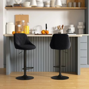 2er-Set HOMCOM Barhocker, höhenverstellbar, schwarzer Bezug, Metallfuß. Ideal für Küche und Bar.