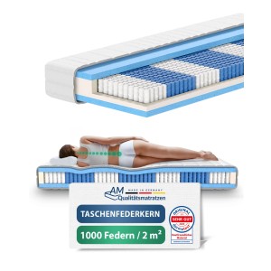 AM Premium Taschenfederkernmatratze 160x200 cm mit 1000 Federn/2m², Härtegrad H5, Made in Germany.