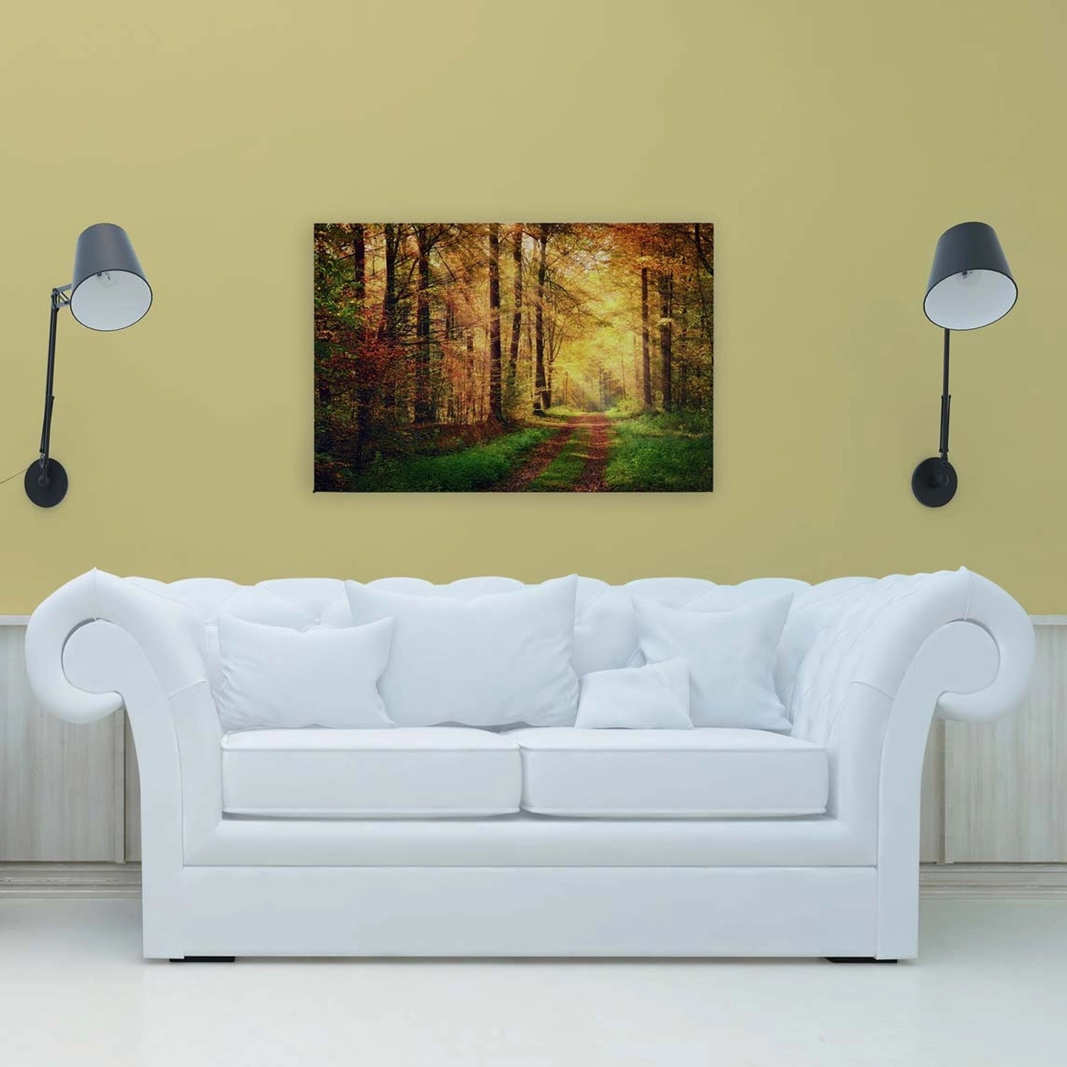 Bricoflor Herbstwald Leinwand In 90 X 60 Cm Wald Sonne Leinwandbild Romantisch Für Wohnzimmer Und Büro Wandbild Natur Mo