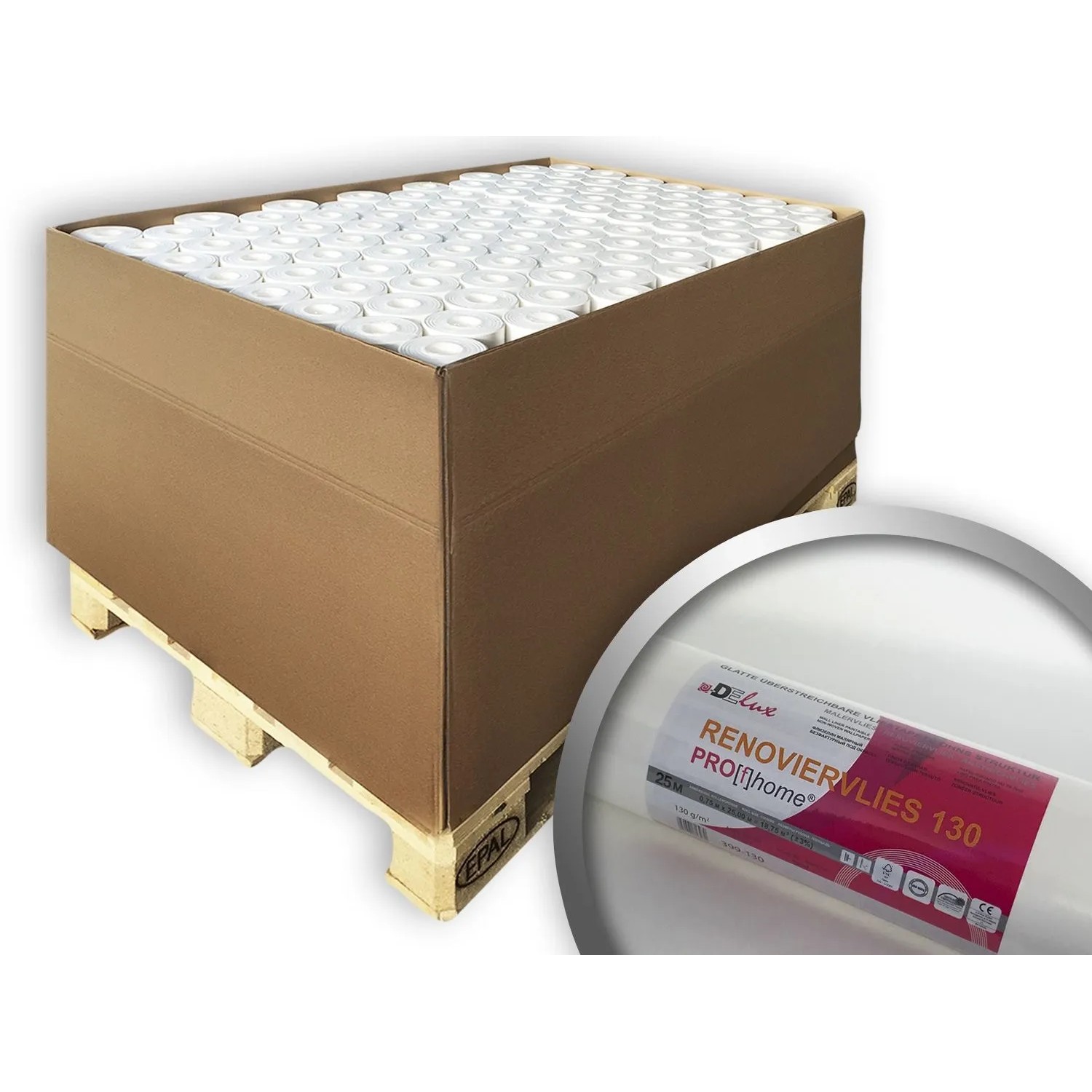 PROFHOME Renoviervlies 130 g Malervlies Anstrichvlies 1800 qm 1 Palette mit 96 Rollen Weiß