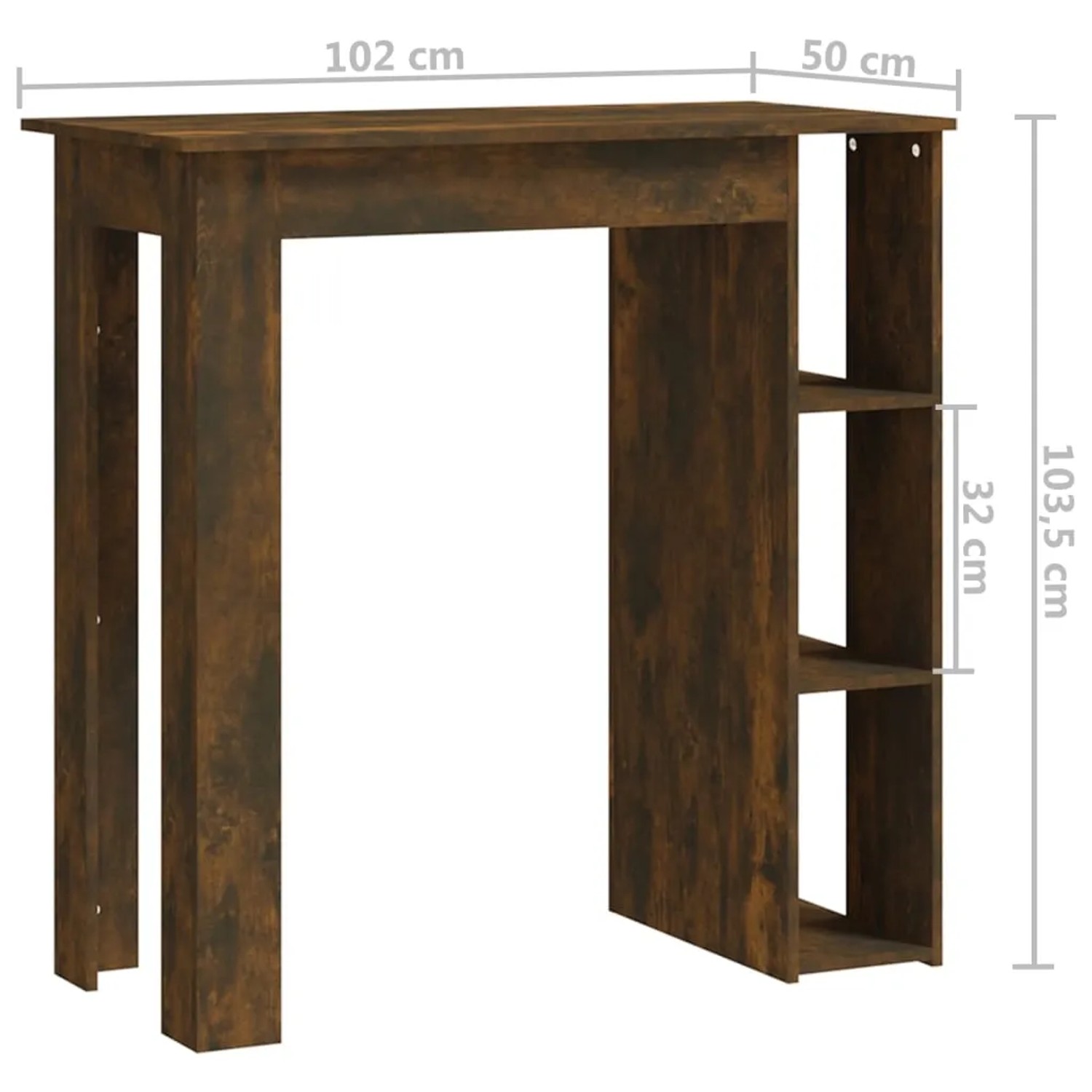 vidaXL Bartisch mit Regal in Räuchereiche, 102x50x103,5 cm, aus Holzwerkstoff.