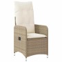 Beiger Gartenstuhl aus Rattan mit cremeweißen Kissen, Teil des vidaXL Bistro-Sets