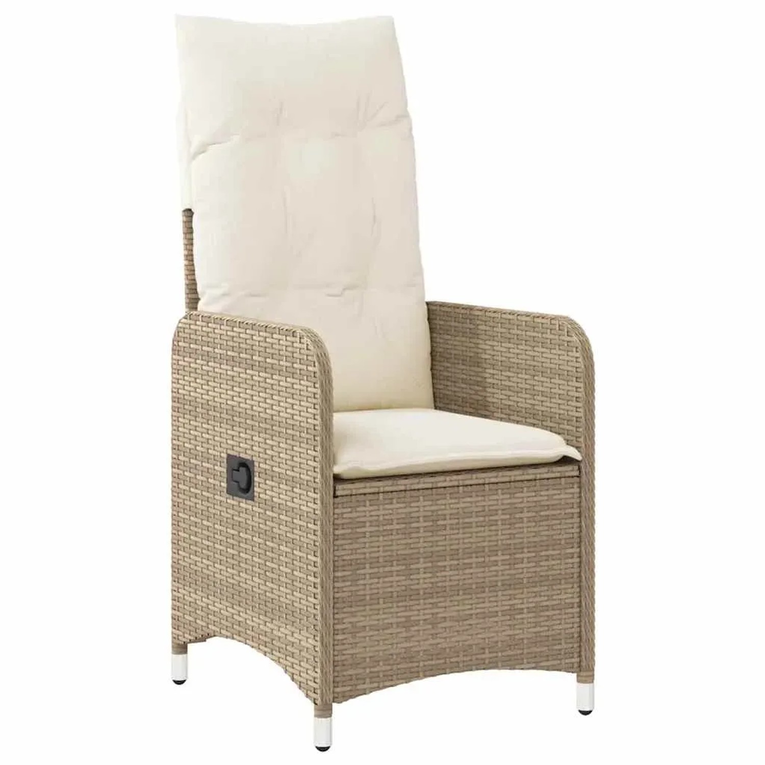 Beiger Gartenstuhl aus Rattan mit cremeweißen Kissen, Teil des vidaXL Bistro-Sets