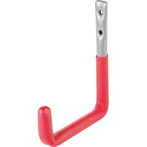Beschichteter Wandhaken aus Stahlrohr, rot, für die Wandmontage. Traglast 25 kg.