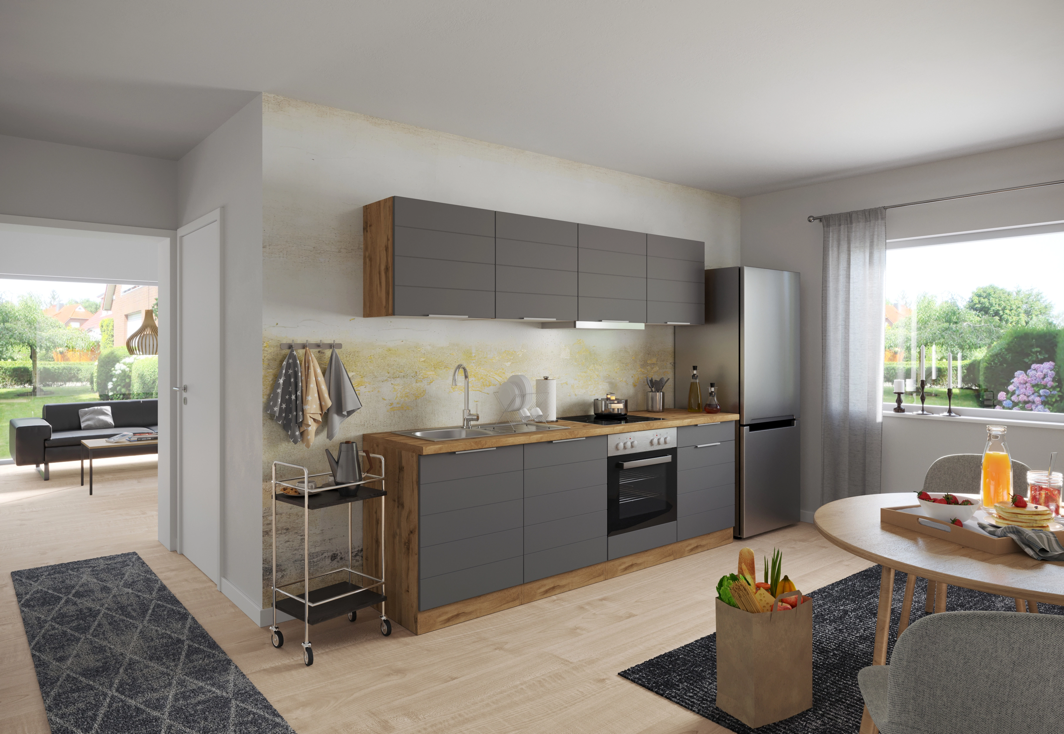 Held Möbel Küchenzeile 240 cm Matt Grau-Wotaneiche ohne E-Geräte kaufen bei  OBI
