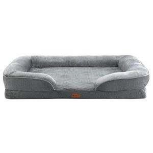 Graues Juskys Hundebett Sheena XL mit orthopädischer Matratze und weichem Flanellbezug.