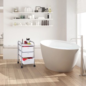 Relaxdays Badrollwagen Kunststoff Eisen Silber mit 3 Schubladen 60 cm x 33 cm x 39 cm 3,1 kg