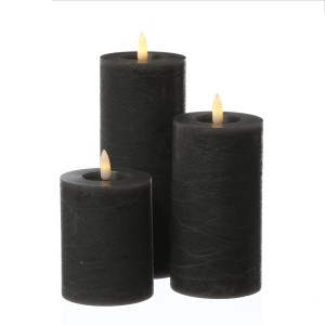 Marelida LED Kerzenset LINA, 3 graue Echtwachskerzen in verschiedenen Größen mit Timer und Flackerlicht.