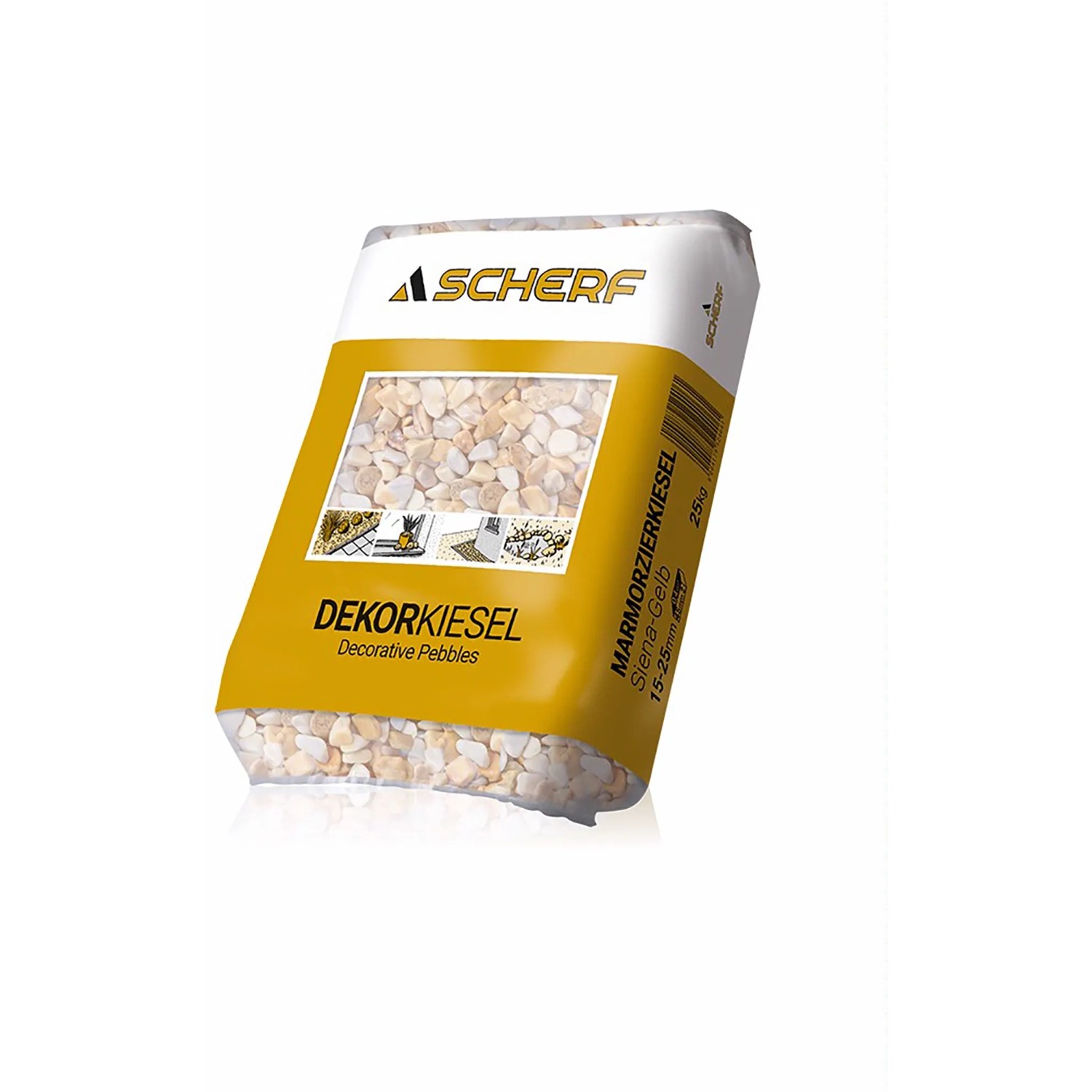 Sack Marmorzierkiesel Siena-Gelb, 15-25mm, 25kg. Zierkies für Garten- und Landschaftsbau.