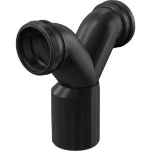 Alcadrain Doppelbogen 90° Ø90/110 mm, Siphonbogen für zwei WCs, aus schwarzem Polyethylen.