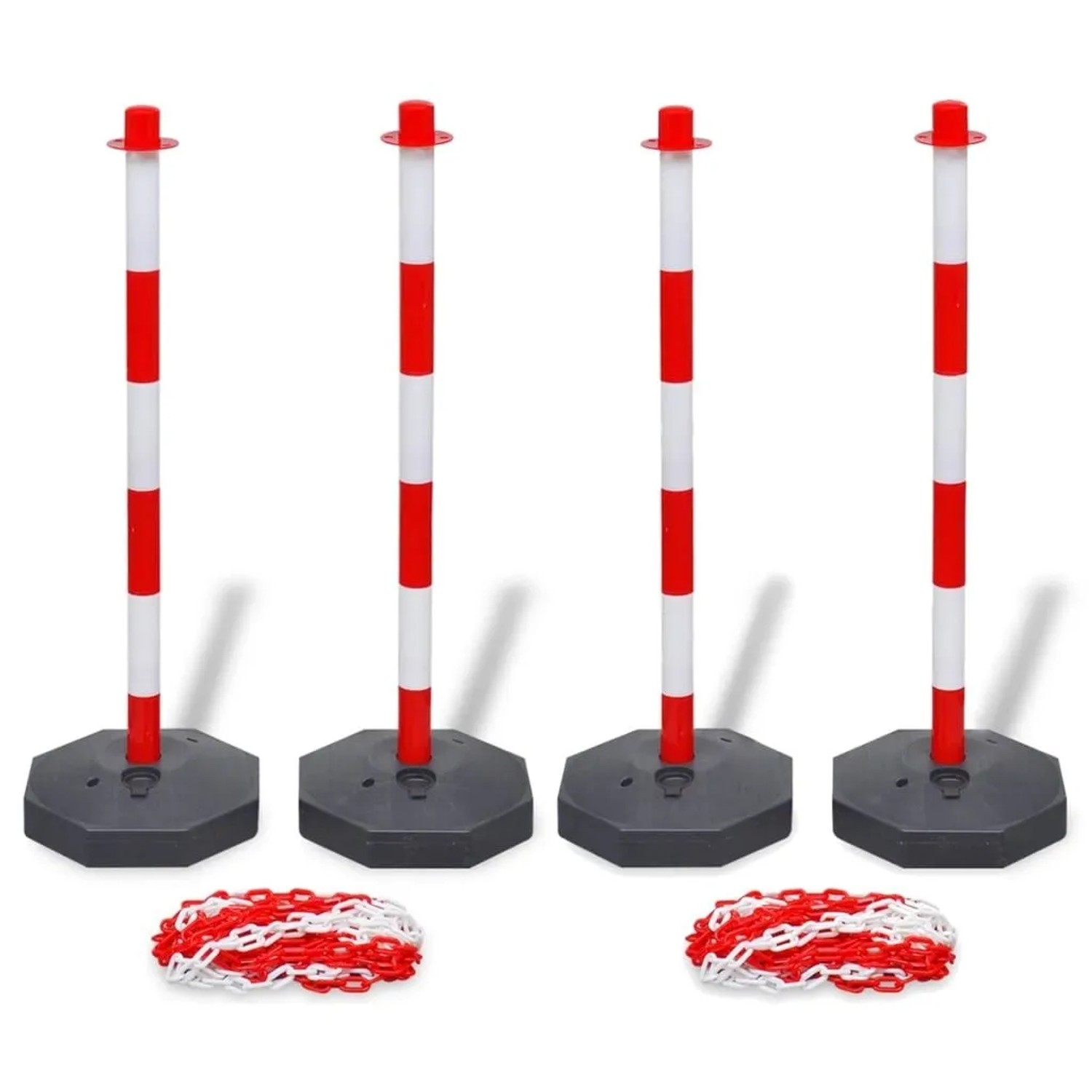 DELUKE Absperrpfosten GREOL 4er Set Und 2 Kunststoff-Ketten Von Je 10m Kettenständer Mit Warnkette Gliederkette Sicherhe...