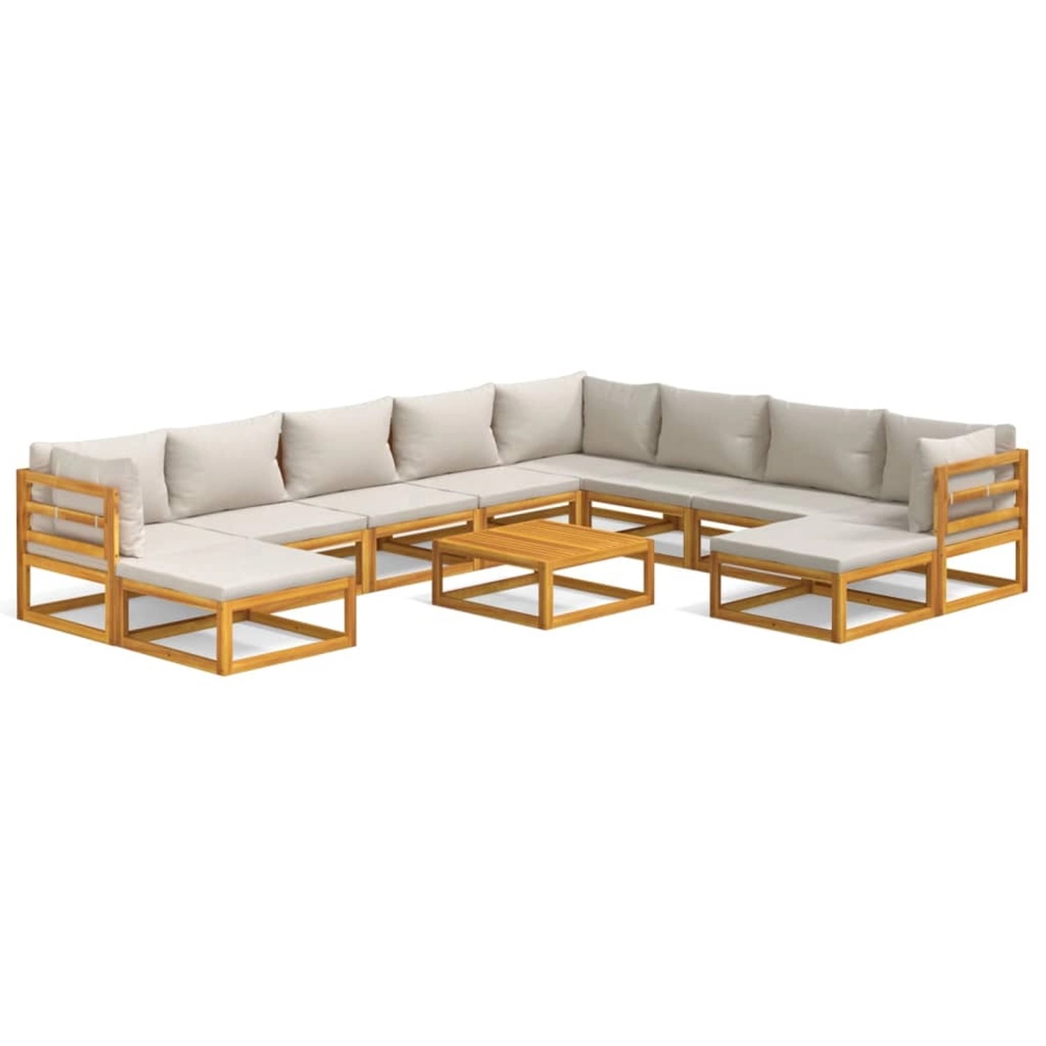 Vidaxl 11-tlg. Garten-lounge-set Mit Hellgrauen Kissen Massivholz günstig online kaufen