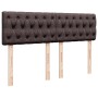 Dunkelbraunes vidaXL Boxspringbett Kopfteil mit Knopfheftung und Holzfüßen.