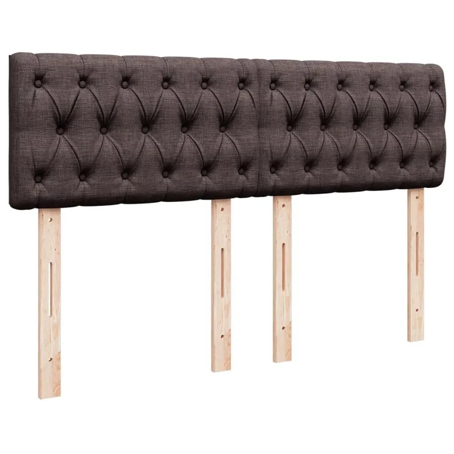 Dunkelbraunes vidaXL Boxspringbett Kopfteil mit Knopfheftung und Holzfüßen.