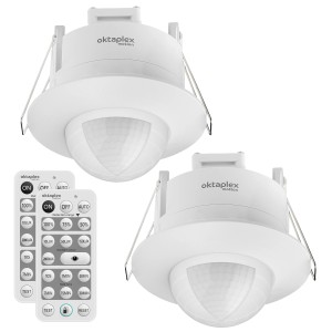2er Set: Weiße Oktaplex Sam Bewegungsmelder 360° Unterputz mit Fernbedienung.