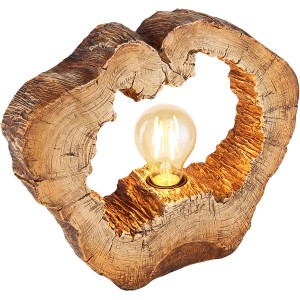 Globo Tischlampe Vinzenz in Holzoptik mit E27 Fassung. Dekorative Design-Tischleuchte für Innenräume.