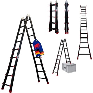 PROREGAL Sprossen-Mehrzweckleiter APOLLO 3-In-1 Aluminiumleiter 4x5 Sprossen Bis Zu 5 M Höhe 150 kg Traglast Schwarz Klappleiter Stehleiter