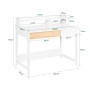 Weißer SoBuy Schreibtisch FWT106-W mit Ablagen, ideal für Homeoffice. Die Abbildung zeigt die Maße des Tisches.