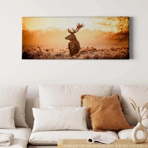 Wandbild: Hirsch im Winter-Sonnenuntergang. Leinwand-Deko für Wohnzimmer & Flur.