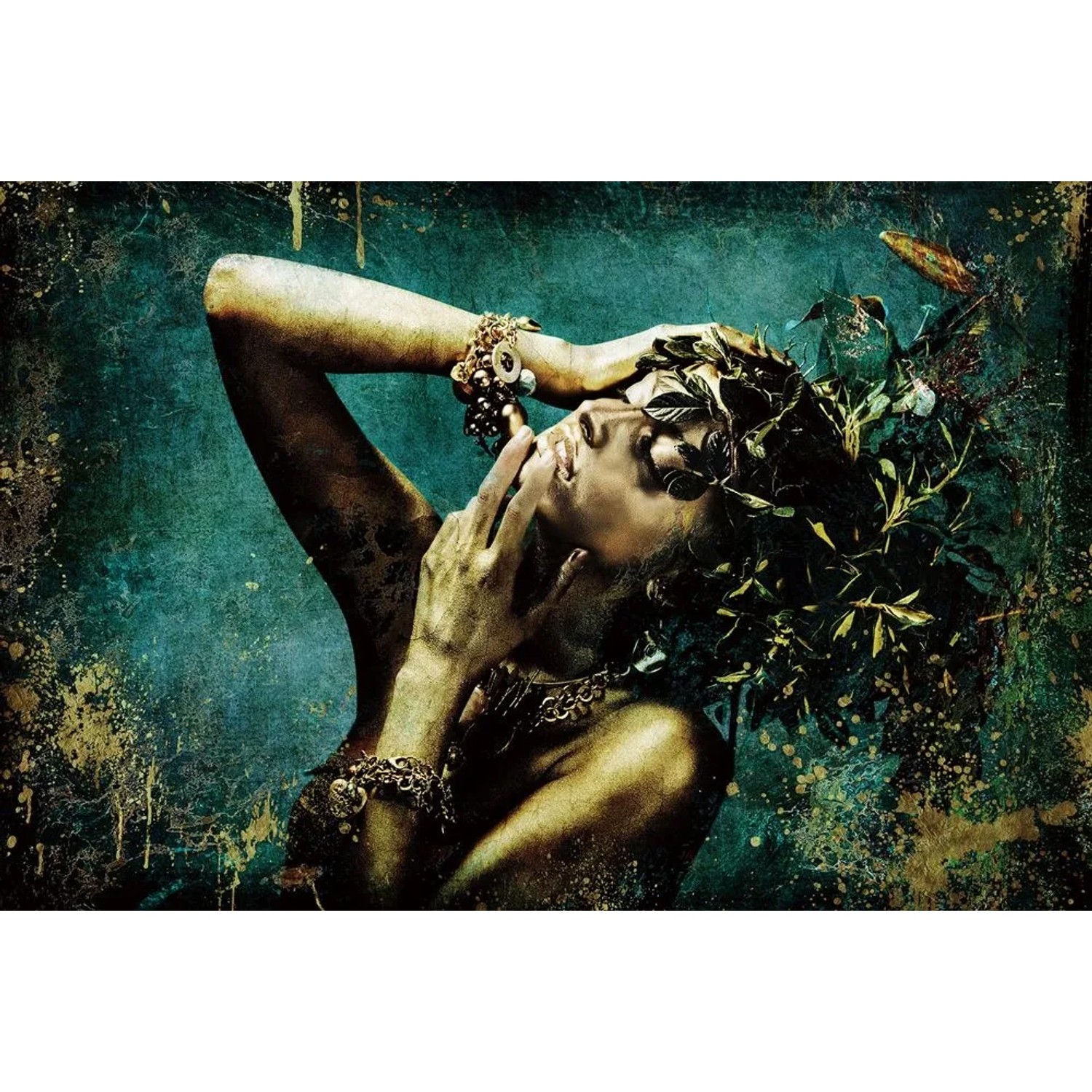 Art Universe Glasbilder Schönheit mit Blätterschmuck 80 x 120 cm