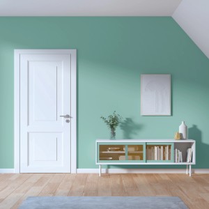 Wohnraum in Wasserblau mit CREATE! by OBI Wandfarbe Wilma. Matte, blaue Innenfarbe.