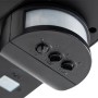 Detailaufnahme: Schwarze Lindby LED Solarleuchte Naelin mit Bewegungsmelder und Dimmfunktion.