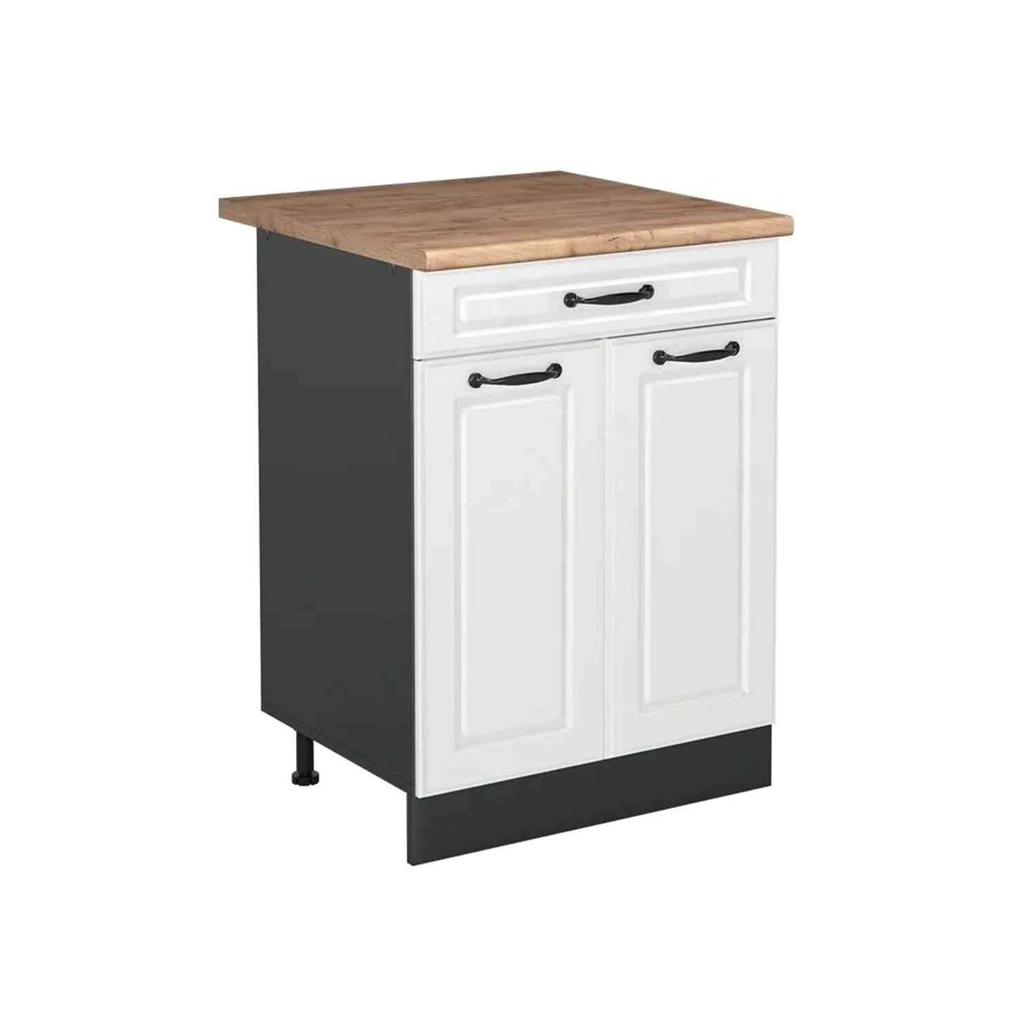 Vicco Küchenunterschrank R-Line Weiß Landhaus/Anthrazit 60 x 82 mit Schublade Arbeitsplatte Goldkraft Eiche Art Nr 61116