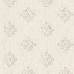 Barock Tapete in Beige und Grau mit Ornamenten, matte Textiloptik für Wohnräume.