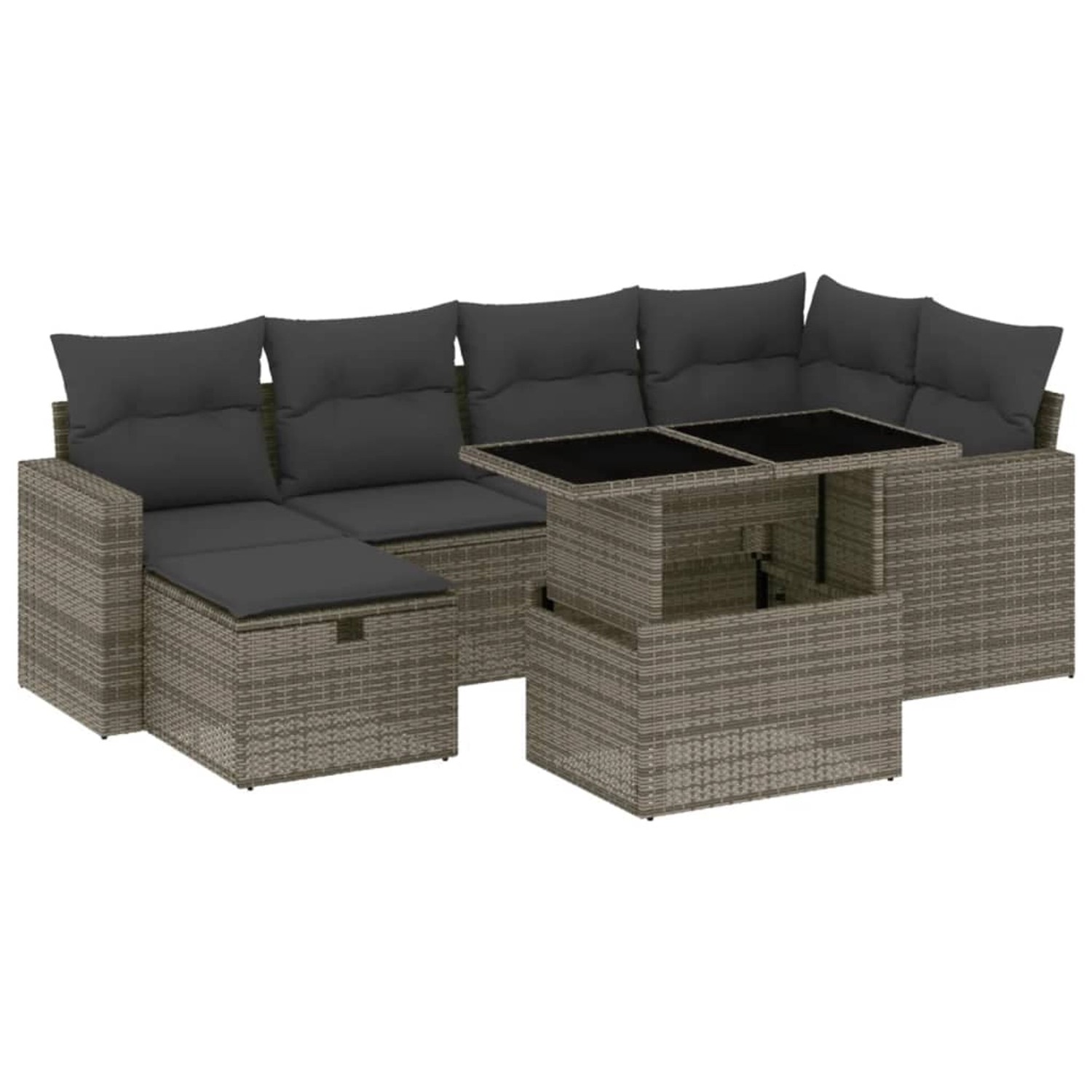 vidaXL 7-Tlg Garten-Sofagarnitur mit Kissen Grau Poly Rattan 3274820 günstig online kaufen